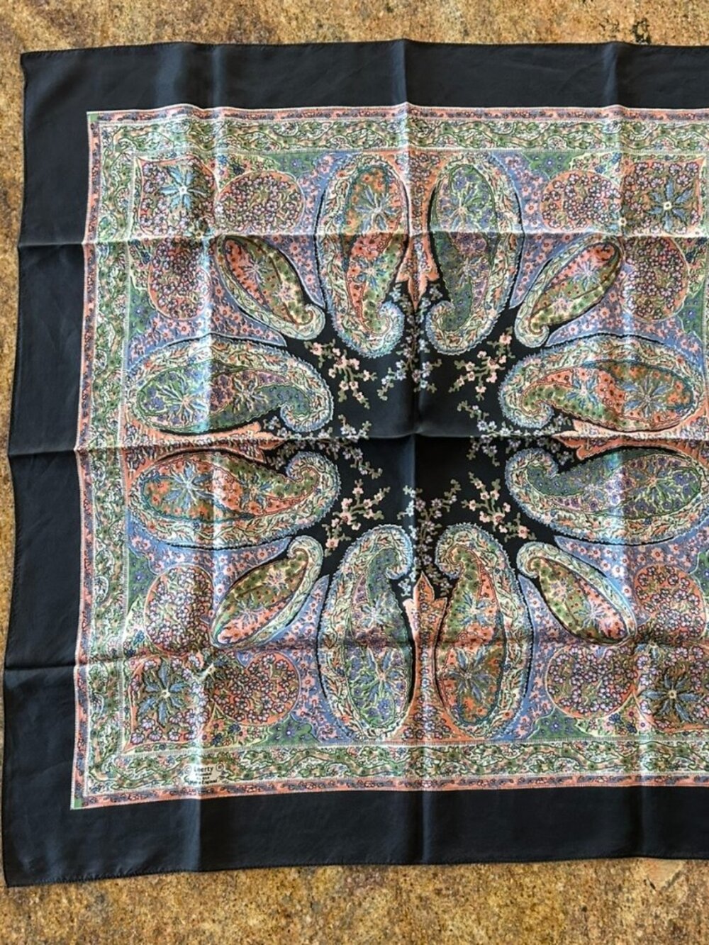 Vintage Liberty of London Black Border Paisley Silk Scarf Made in England
